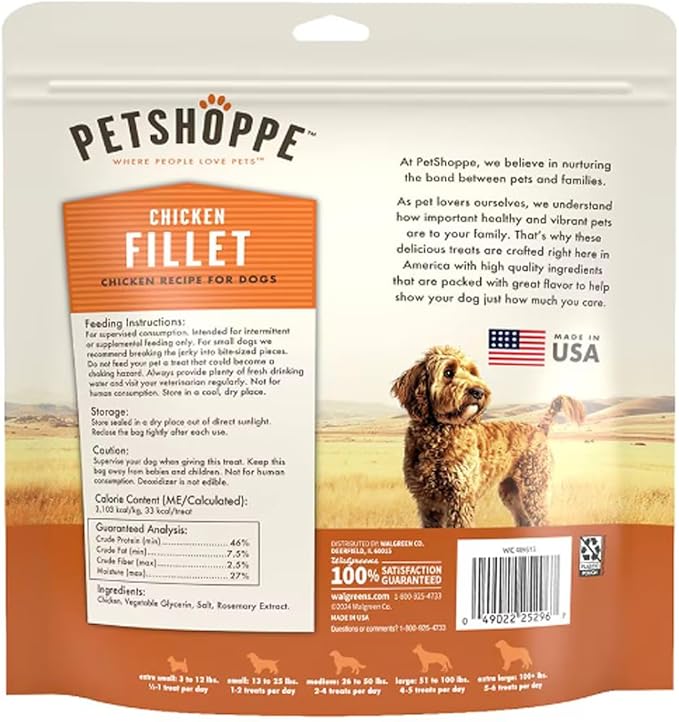 Premium Chicken Fillet Dog Treats Made in USA, Only All Natural - No Fillers, Additives or Preservatives (12 oz)
