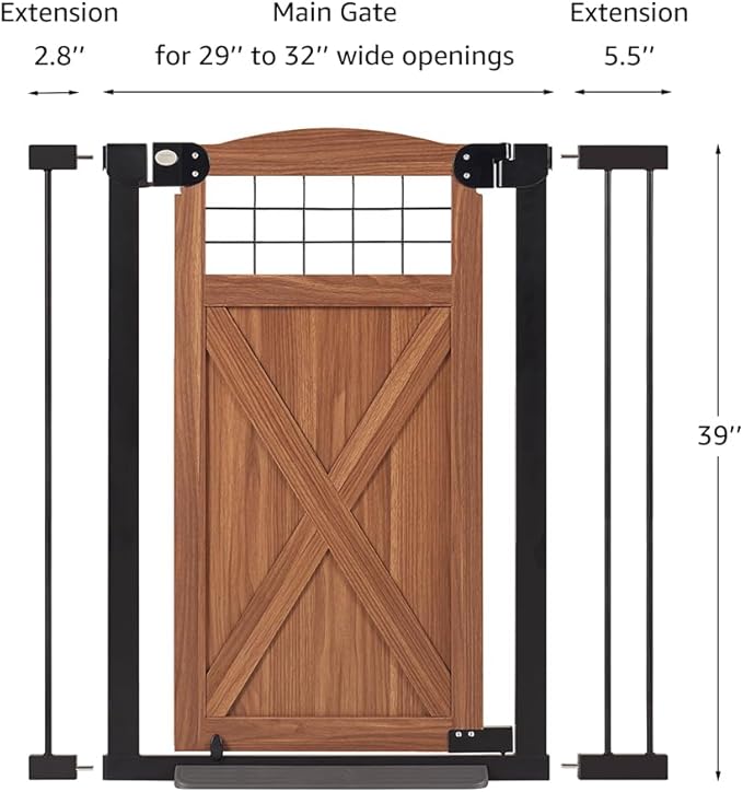 beeNbkks Barn Door Dog Gate, Anti-Kick Pet Gate with Walk Through Door, Modern Farmhouse Puppy Gate, Pressure Mounted Safety Dog Gate for Doorways Stairs House, for 29" to 40" Wide Openings, 39" Tall