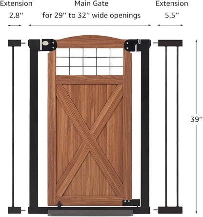 beeNbkks Barn Door Dog Gate, Anti-Kick Pet Gate with Walk Through Door, Modern Farmhouse Puppy Gate, Pressure Mounted Safety Dog Gate for Doorways Stairs House, for 29" to 40" Wide Openings, 39" Tall
