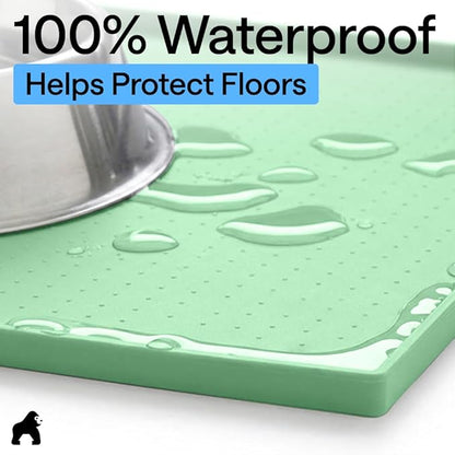 GORILLA GRIP 100% Waterproof Raised Edge BPA Free Silicone Pet Feeding Mat, Dog Cat Food Mats Contain Spills Protects Floors, Placemats for Cats and Dogs Water Bowl, Pets Accessories 32x24 Mint