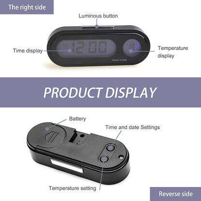 Pack-1 Car Digital Clock, 2.9" x 1.1" x 0.7" LCD Luminous Large Screen Dashboard Vent Angle Adjustable Mini Clock, with Thermometer Function Adhesive Clock, Universal for Cars Home (Black)