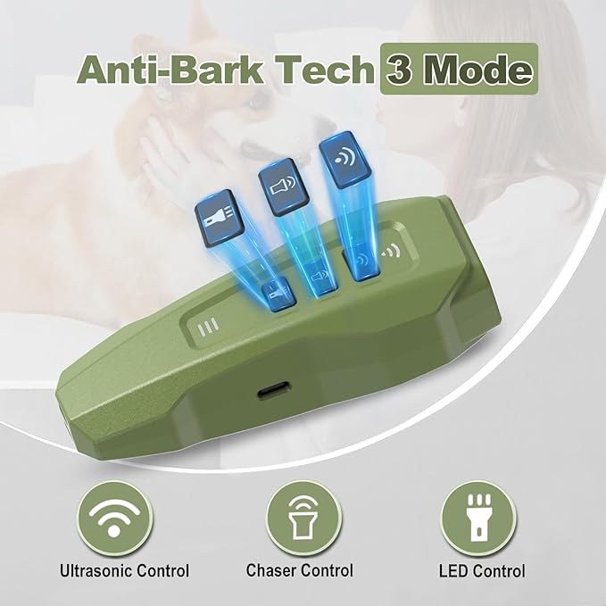 Dog bark Deterrent Device,Ultrasonic Anti Barking, Rechargeable Anti-Barking Device for Dogs Safe & Effective Portable Anti Barking Safe and Effective for Indoor and Outdoor use (Green)