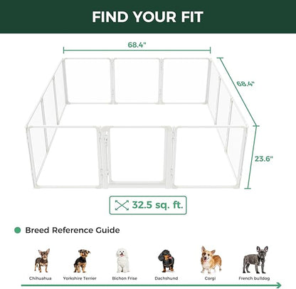 FXW AuraSpace Pro Acrylic Indoor Dog Playpen, Heavy-Duty with Metal Frame, 24" Height 12 Panels for Puppies & Small Dogs, White│Patented