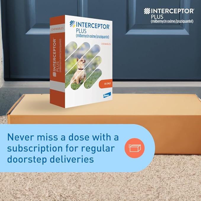 Interceptor Plus Prevention for Heartworm + 4 Other Worms for Dogs 2-8 lbs. | 12 Chews, 12-Month Supply