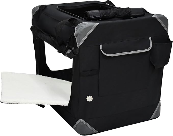EliteField 4-Door Folding Soft Dog Crate with Curtains, Carrying Bag and Fleece Bed (2 Year Warranty), Indoor & Outdoor Pet Home (20" L x 14" W x 14" H, Black+4 Door Curtains)