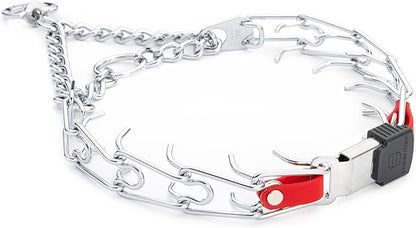 Herm Sprenger Chrome Plated Steel Dog Collar with Quick Release ClicLock Buckle and Biothane Insert Training Collar for Dogs Made in Germany (Cherry Red, 23in x 3.2mm(Neck Size up to19-20in))