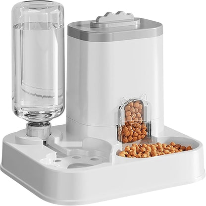 Automatic Dog Cat Feeder and Water Dispenser Combo, 10L Large Capacity Pet Food and Water Station with Integrated Bowl for Multiple Pets (Gray)