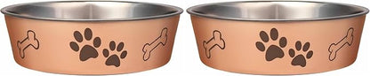 Loving Pets Bella Dog Bowls- Stainless Steel Dog & Cat Bowls - Spill Proof Dog Food Bowl, Cat Bowl, Puppy Essentials & Pet Supplies Great for Home & Travel (Medium 20-35 lbs, Champagne) (Pack of 2)