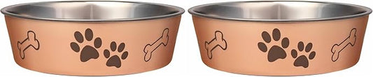 Loving Pets Bella Dog Bowls- Stainless Steel Dog & Cat Bowls - Spill Proof Dog Food Bowl, Cat Bowl, Puppy Essentials & Pet Supplies Great for Home & Travel (Medium 20-35 lbs, Champagne) (Pack of 2)