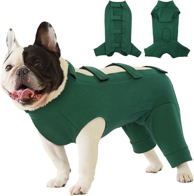 IECOii Dog Recovery Suit Female Male Dog Onesie After Surgery Spay Neuter,Soft Dog Surgical Suit Protect Abdominal and Rear Leg Wounds,Sleeve Dog Post Surgery Onesie for Dogs to Stop Licking,L-Green