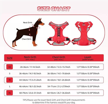 Dog Harness No Pull Adjustable Reflective,for Medium and Large Small Dog with Leash 59.06in (Red, M)