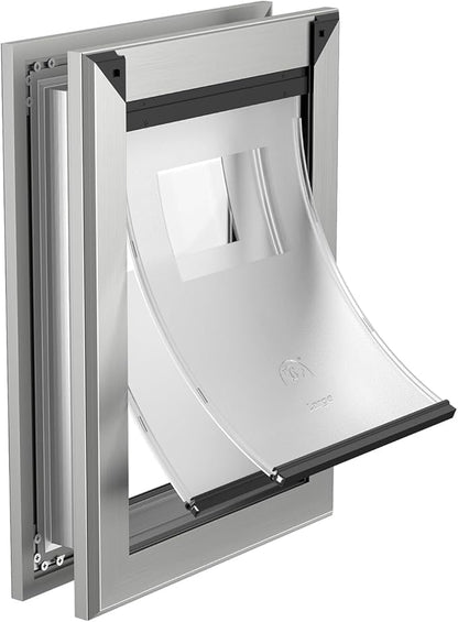 MAVRICFLEX Heavy Duty Dog Door for Large Dogs Up to 100LBS, Aluminum Frame Doggie Door with Double Sliding Panel and 2 Soft Flaps, Easy to Install, Large, Matte Silver
