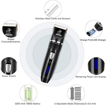 Dog Clippers Grooming Kit and Paw Trimmer,Cordless,Low Noise, Electric Quiet,Rechargeable, Dog Trimmer Grooming, Pet Hair Clippers for Thick Coats,Shaver for Small and Large Dogs Cats(Black)