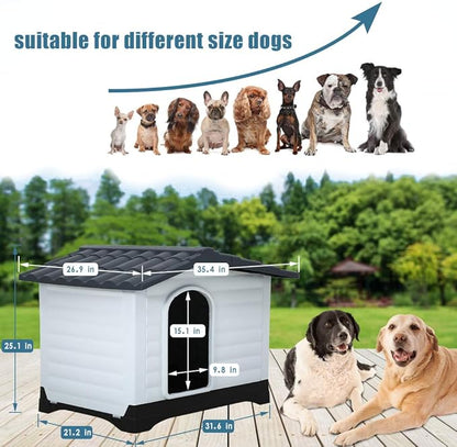 BestPet Dog House Indoor Outdoor Insulated Kennel Durable Plastic Dog House for Small Medium Large Dogs Weather & Water Resistant Pet Crate with Air Vents and Elevated Floor