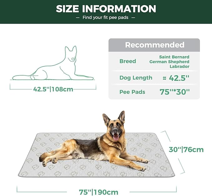 FXW Washable Pee Pads for Dogs, Leak-Proof & Non-Slip, Specifically Designed for Potty Training, 30" x 75" Rectangle, Khaki, 1 Pack