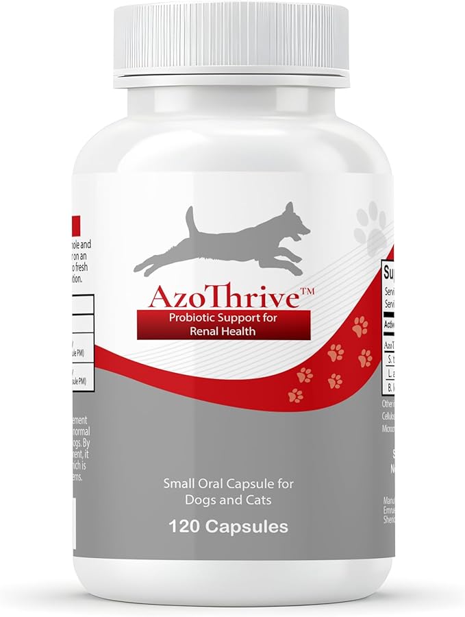 AZOTHRIVE - Kidney Probiotic Support Supplement for Cats and Dogs - 18 Billion CFU - Manage Renal Toxins - CKD - Made in USA - No Refrigeration Needed - 120ct Easy to Swallow Small Oral Capsules