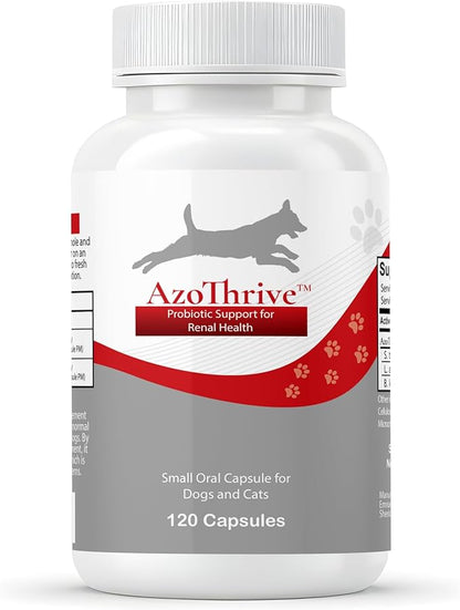 AZOTHRIVE - Kidney Probiotic Support Supplement for Cats and Dogs - 18 Billion CFU - Manage Renal Toxins - CKD - Made in USA - No Refrigeration Needed - 120ct Easy to Swallow Small Oral Capsules