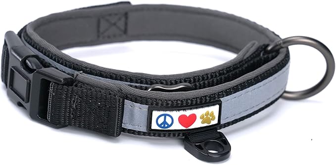 Pawtitas Lumberjack Padded Martingale Collar for Dogs | Soft Neoprene Dog Collar for Your pet's Comfort Made with Reflective Band for Maximum Visibility | Fits Small and Large Pets - Small Black