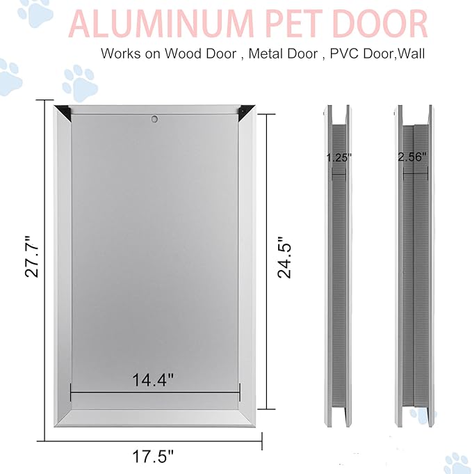 SmarketBuy Aluminium Extra Large Dog Door 17.5" W x 27.7" H Weatherproof Aluminum Frame Pet Door with Sliding Lock Panel Easy to Install Durable Magnetic Double Flaps Pet Door for Dogs Up to 220LBS