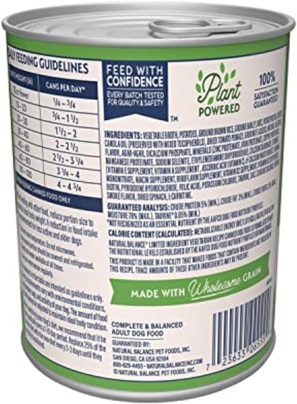 Natural Balance Limited Ingredient Adult Wet Canned Dog Food with Vegan Plant Based Protein and Healthy Grains,Vegetarian Recipe,13 Ounce,(Pack of 24)