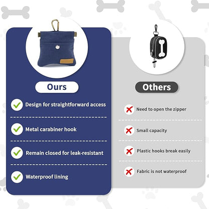 Dog Treat Pouch, Hand Free Dog Training Treat Bag with Carabiner & Magnetic Buckle, Auto Closing Pet Walking Bag for Puppy Travel or Outdoor Use, Pet Feed Snack Reward Pocket, Navy