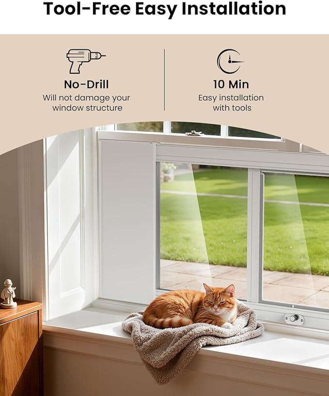Upgraded Pet Cat Door for Window, Adjustable Width of 35"-46" Window Cat Door Insert, Quick Installation Pet Doors for Cats Small Dog with Aluminum Frame, Tight Seal, Safety & Weatherproof, HD Glass