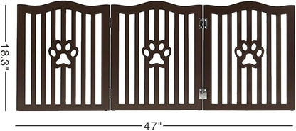 Pet Gate, Wooden Free Standing Dog Gate for Small Dogs and Cats. Great Folding Fence for Doorways, Halls, Stairs. Espresso