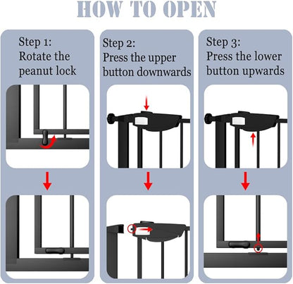 DEARBB Triple Lock Baby Gate for Stairs Doorways and House 31" to 86" Extra Wide Pressure Mounted Easy Walk Through Auto Close Safety Pet Gate Black 67.32-76.77"