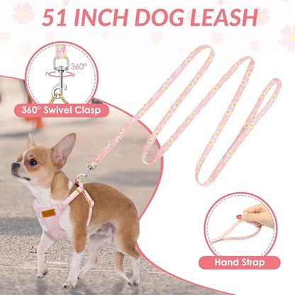 Lukovee Puppy Harness and Leash Set, No Pull Lightweight Soft Suede Adjustable Pet Harness Vest with Snap Buckle for Puppy Small and Medium Size Dog (Pink-S)