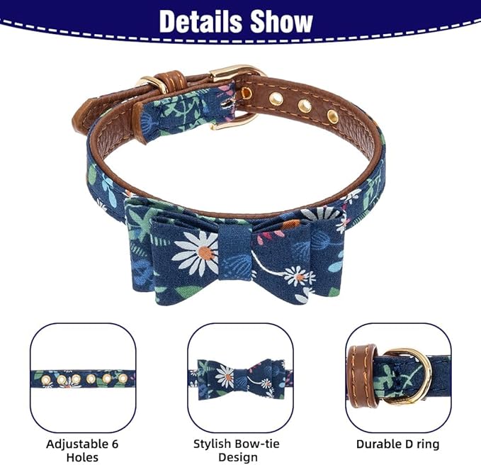 EXPAWLORER Dog Collar and Leash Set - Classic Plaid Dog Bow Tie and Dog Bandana Collar with Bell, Dog Leash Tangle Free, Adjustable Collars for Small Medium Large Dogs Cats, Holiday Ideal Gift