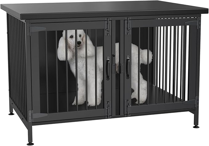 GDLF Double Dog Crate with Divider for 2 Small or 1 Dog, Furniture Style Kennel Indoor Cage with Removable Panel (Int.dims:36.2”Wx24.5”Dx21”H), Black