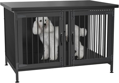 GDLF Double Dog Crate with Divider for 2 Small or 1 Dog, Furniture Style Kennel Indoor Cage with Removable Panel (Int.dims:36.2”Wx24.5”Dx21”H), Black