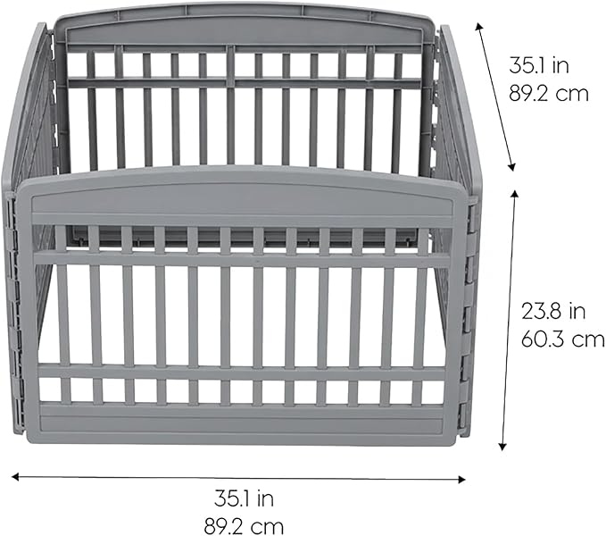 IRIS USA 24" Dog Playpen 4-Panel Pet Exercise Pen with Door Gate 35 x 35 x 24 Puppy Play Pen Indoor Outdoor Plastic Foldable Portable Pet Fence for Small Medium Dogs Puppies Multiple Pets Gray