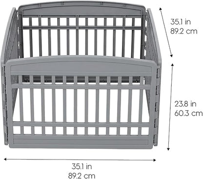 IRIS USA 24" Dog Playpen 4-Panel Pet Exercise Pen with Door Gate 35 x 35 x 24 Puppy Play Pen Indoor Outdoor Plastic Foldable Portable Pet Fence for Small Medium Dogs Puppies Multiple Pets Gray