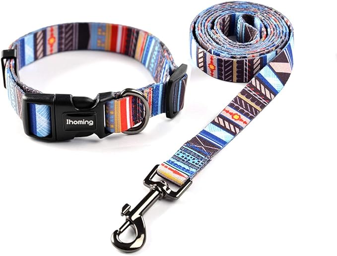 Ihoming Dog Collar and Leash Set for Daily Outdoor Walking Running Training, Splicing Design for Large Boys Girls Dogs Cats Pets, L-Up to 80LBS