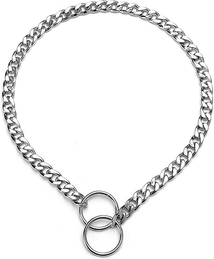Flat Choke Chain for Dogs, Metal Slip P-Link Training Heavy Duty Dog Choke Collar Puppy Collars for Small Medium Large Big XL Breed Dogs, Silver L