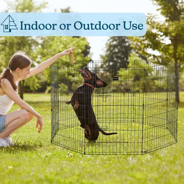 Dog Playpen - Foldable Metal Exercise Puppy Play Pen with Eight 24x42in Extra-Tall Panels and Gate - Indoor/Outdoor Dog Fence with Fabric Bottom for Dogs, Cats or Small Animals by PETMAKER (Black)