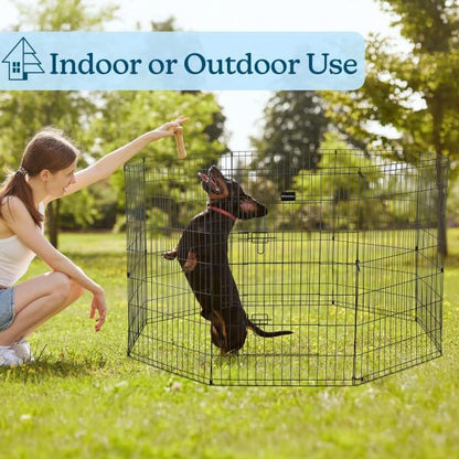 Dog Playpen - Foldable Metal Exercise Puppy Play Pen with Eight 24x42in Extra-Tall Panels and Gate - Indoor/Outdoor Dog Fence with Fabric Bottom for Dogs, Cats or Small Animals by PETMAKER (Black)