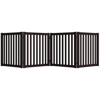 WELLAND 24" Freestanding Pet Gate, Foldable Wooden Dog Gate, 4 Panel Step Over Fence, Indoor Puppy Gate, Expands Up to 80" Wide, Espresso