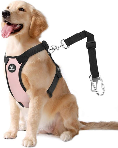 VavoPaw Dog Seat Belt, Safety Vest Dog Car Harness with Adjustable Buckle Dog Seat-Belt for Vehicle Nylon Pet Safety Seats Belts Heavy Duty(XL, Pink)