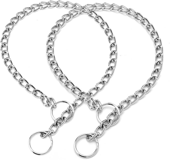 Chain Choke Collar for Dogs, Metal Slip Link Training Heavy Duty Dog Choker Collar Puppy Collars for Small Medium Large Big XL Breed Dogs, 2xSilver L