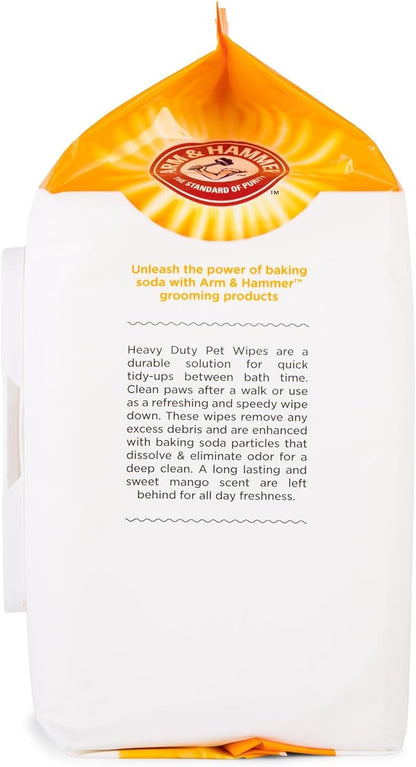 Arm & Hammer for Pets Heavy Duty Multipurpose Dog Wipes, Paw and Butt Wipes for Dogs to Help Clean Deodorize and Freshen Coat and Skin Between Baths, Mango Scent, 100 Count