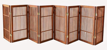 Urnporium Pet Dog Gate Freestanding, Strong Durable Folding Wooden Fence, Portable Acacia Hardwood Safety Barrier for Indoor & Outdoor Use (Brown Pet Gate, 8 Panel 30" Tall)