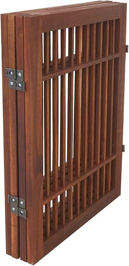 Urnporium Freestanding Wooden Dog Gate Foldable Indoor Pet Gate No Drill Expandable Barrier for Doorways Stairs Hallways Portable Wood Fence for Small Dogs & Puppies (Brown Pet Gate, 4 Panel 24" Tall)