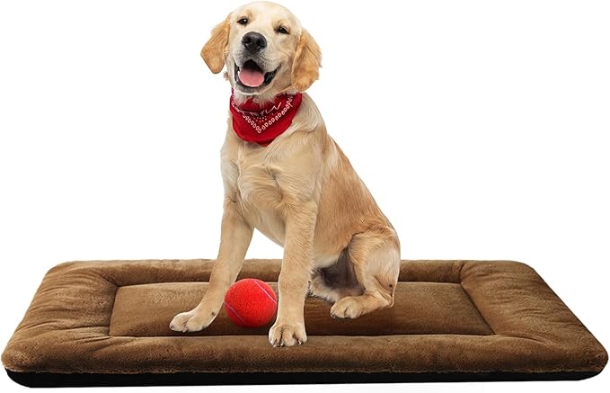 Dog Beds Crate Pad for Medium/Large Dogs Ultra Soft Dog Crate Bed Washable & Anti-Slip Kennel Pad for Dogs Cozy Sleeping Mat,Brown 36inch