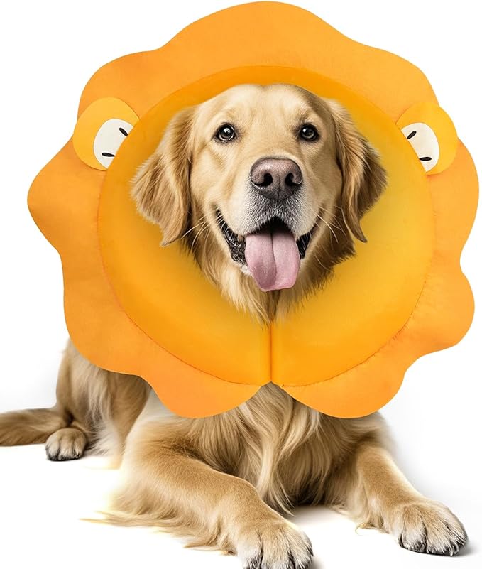MIDOG Inflatable Dog Cone Collar, Lion Mane Soft Dog Cone Alternative After Surgery with 40% Extra Protection Area Anti-Lick, Adjustable Donut Recovery Collar for Large Medium Small Dogs (Lion, XL)