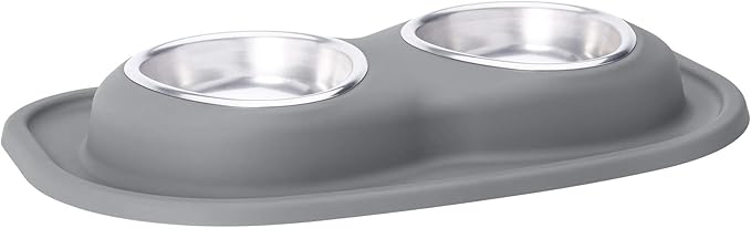 WeatherTech Double Low Pet Feeding System - Compact and Portable Dog/Cat Food and Water Station - 16 oz (2 Cups) Light Grey (DL1602LG)