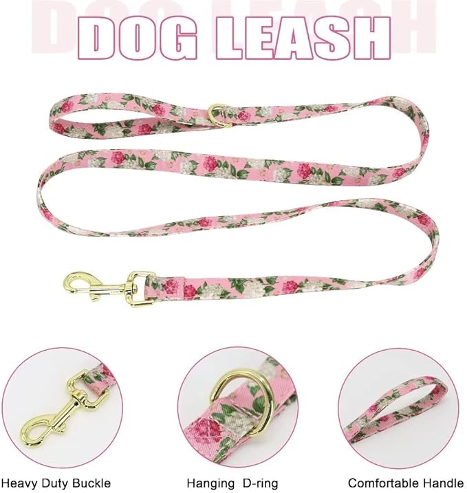 Beirui Cute Girl Dog Collars, Harnesses & Leashes Set - Adjustable Dog Collar and Leash Set with Flower - Soft Mesh Dog Vest Harness for Puppies Small Medium Dogs (Pink,M)