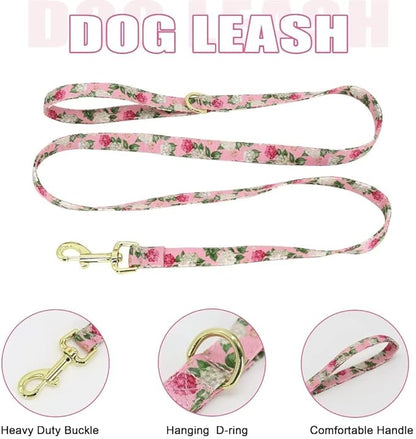 Beirui Cute Girl Dog Collars, Harnesses & Leashes Set - Adjustable Dog Collar and Leash Set with Flower - Soft Mesh Dog Vest Harness for Puppies Small Medium Dogs (Pink,M)