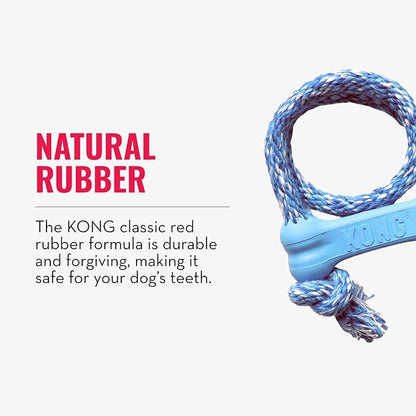 KONG Puppy Goodie Bone with Rope - Natural Rubber Bone with Cotton Rope - Teeth Cleaning Chew Toy for Growing Puppies - for XS Puppies - Blue